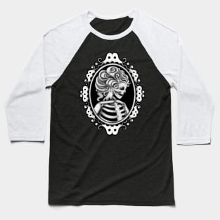 White Skeleton Girl in Frame Cameo Baseball T-Shirt